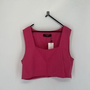 O.P.T Linen Blend Square Neck Vintage Inspired Boxy Cropped Blouse Tank Sz L